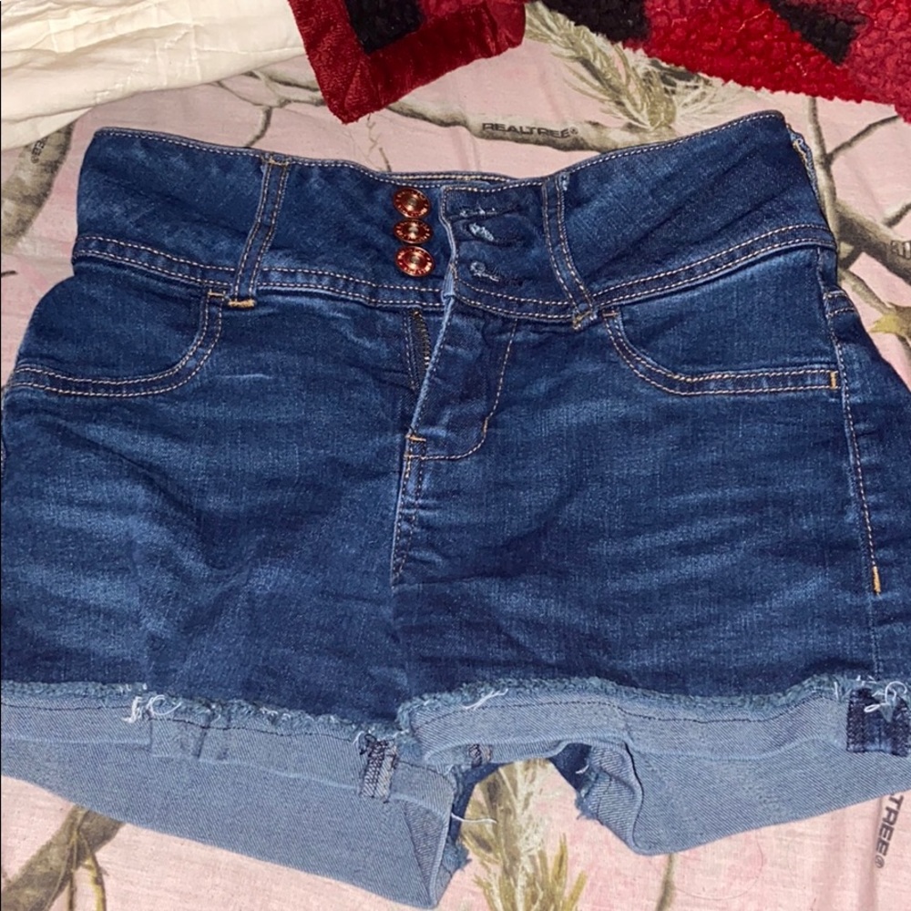 Blue dark wash jean shorts